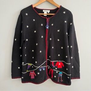 Coldwater Creek Women's Holiday Embroidered Full Zip Cardigan Size L Festive Ski